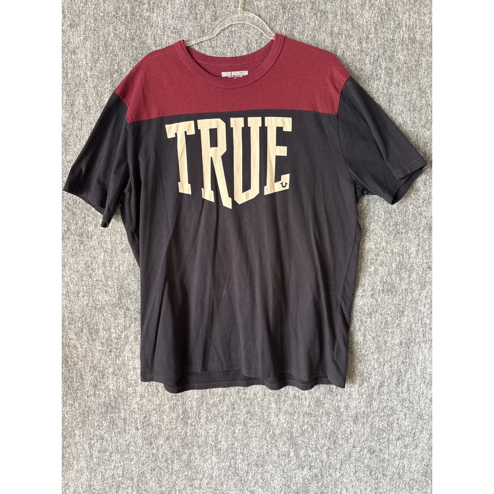 True Religion Mens XXL Colorblock Graphic T-Shirt Black Burgundy TRUE 02 Tee